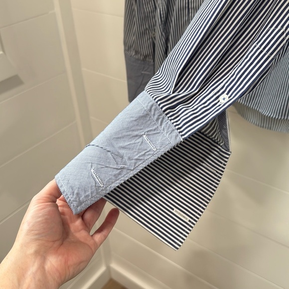 Ted Baker Endurance Navy Blue White Striped Button Down Dress Shirt Size 17 Neck - Picture 2 of 6